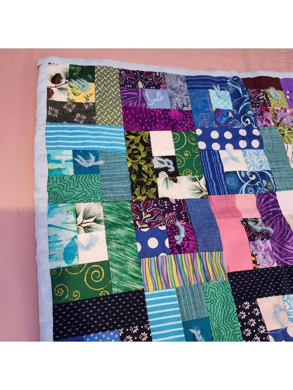 Colorful Handmade Patchwork Quilt 36 x 40 Inch